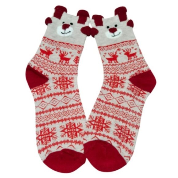 3 Pairs Christmas Unisex Adult Mid-Calf Cozy Snowflake & Reindeer Knit Socks NEW - Picture 11 of 16
